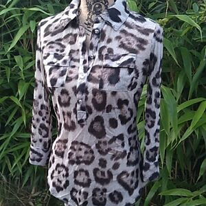 INC International Concepts sheer animal print button up blouse